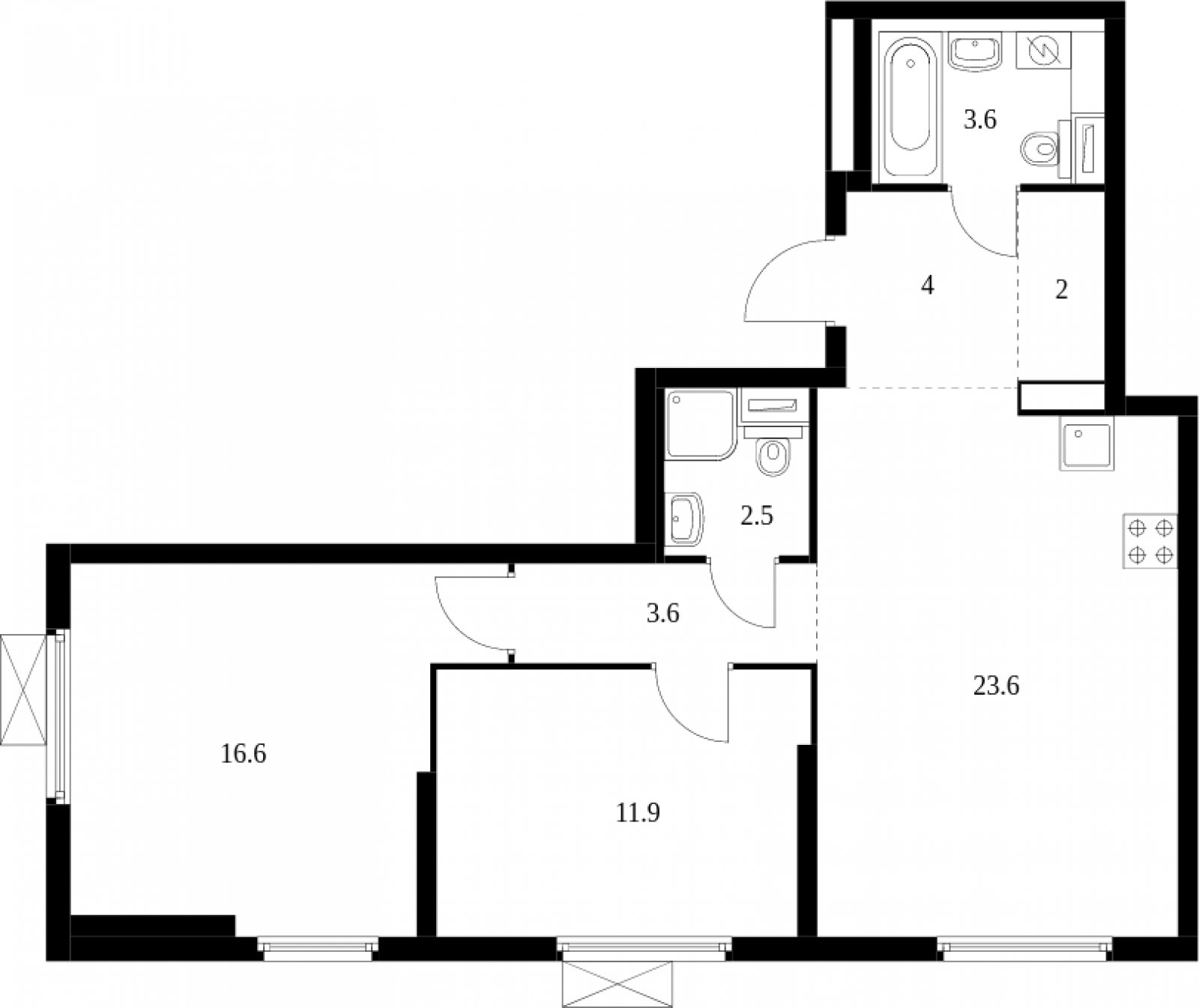 2-комнатная квартира с полной отделкой, 67.8 м2, 2 этаж, сдача 3 квартал 2024 г., ЖК Амурский парк, корпус 2 - объявление 2057154 - фото №1
