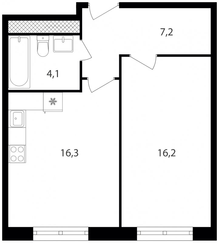 1-комнатная квартира без отделки, 43.8 м2, 20 этаж, сдача 1 квартал 2023 г., ЖК Михалковский, корпус 1 - объявление 1713234 - фото №1