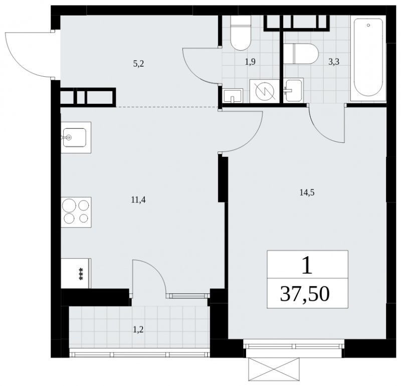 1-комнатная квартира с частичной отделкой, 37.5 м2, 6 этаж, сдача 1 квартал 2025 г., ЖК Дзен-кварталы, корпус 1.2 - объявление 1895739 - фото №1
