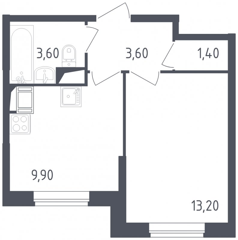 1-комнатная квартира с полной отделкой, 31.7 м2, 3 этаж, сдача 3 квартал 2023 г., ЖК Квартал Некрасовка, корпус 2 - объявление 1650708 - фото №1