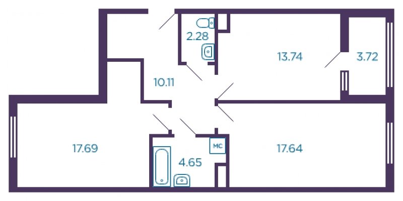 2-комнатная квартира без отделки, 68.56 м2, 1 этаж, сдача 4 квартал 2022 г., ЖК Миниполис Дивное, корпус 3 - объявление 1575844 - фото №1
