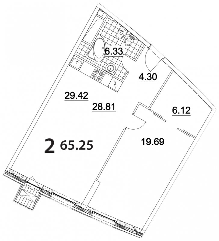 2-комнатные апартаменты без отделки, 65.25 м2, 21 этаж, дом сдан, ЖК Апарт-комплекс Nakhimov, корпус 2 - объявление 1617382 - фото №1