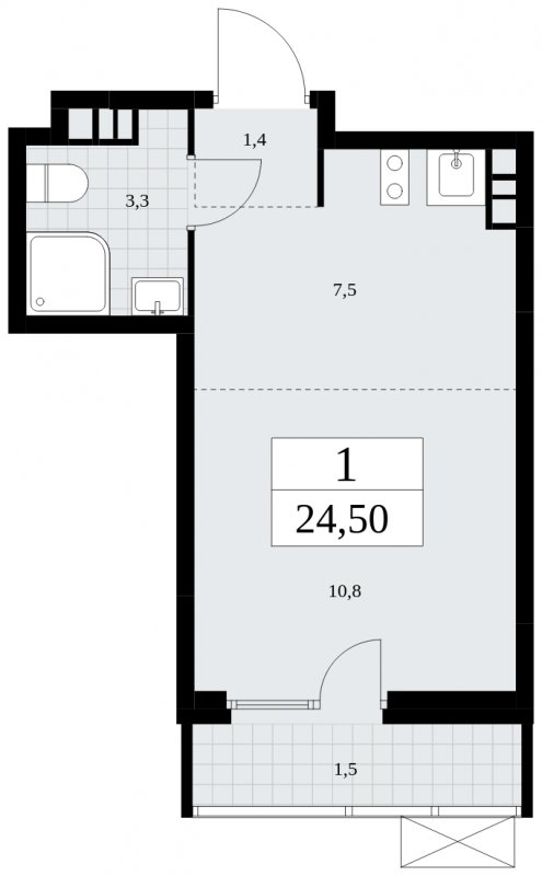 Студия с частичной отделкой, 24.5 м2, 3 этаж, сдача 4 квартал 2024 г., ЖК Скандинавия, корпус 35.1.4 - объявление 1779763 - фото №1