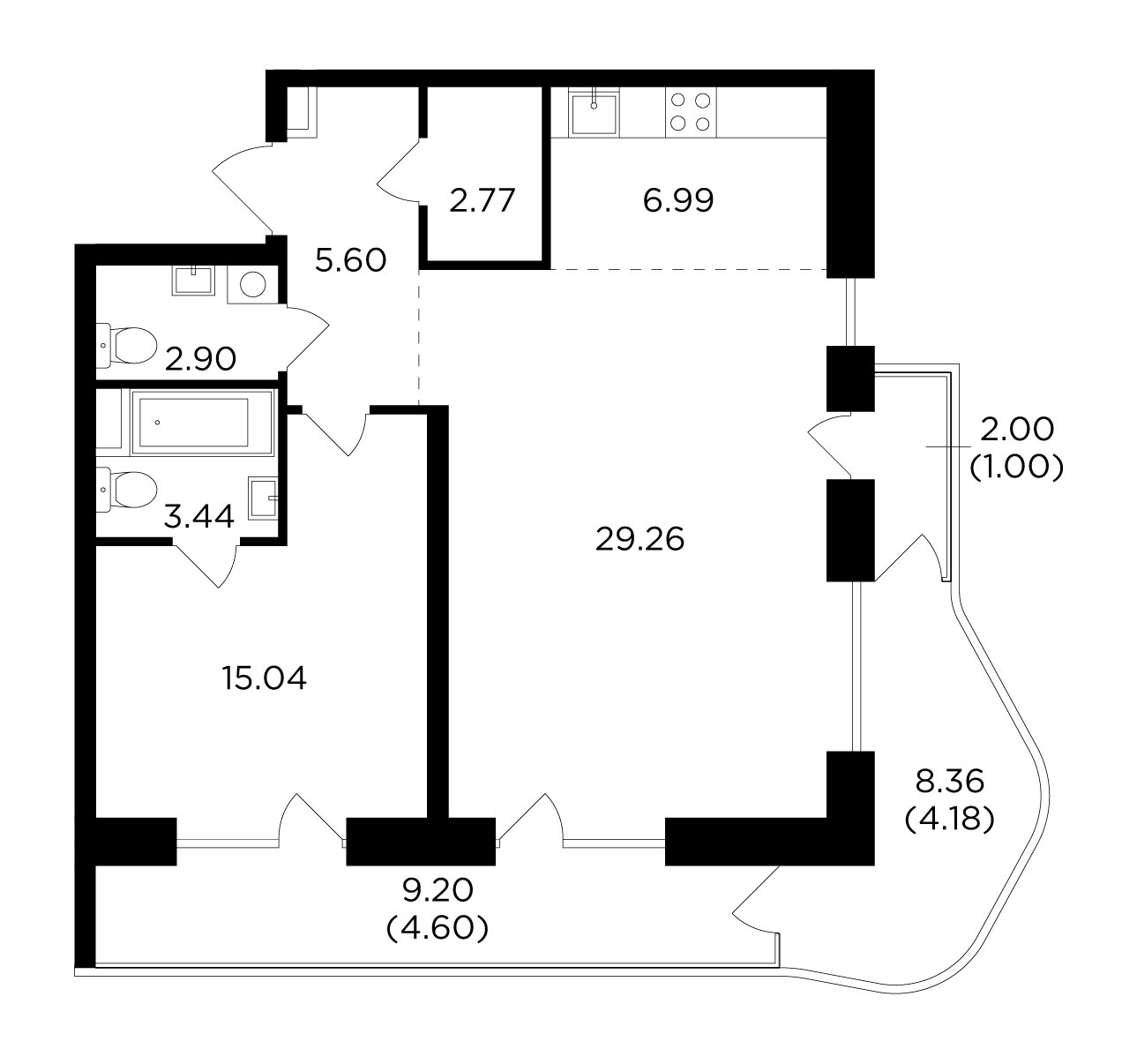 2-комнатная квартира без отделки, 75.78 м2, 17 этаж, дом сдан, ЖК FORIVER, корпус 4 - объявление 2278925 - фото №1