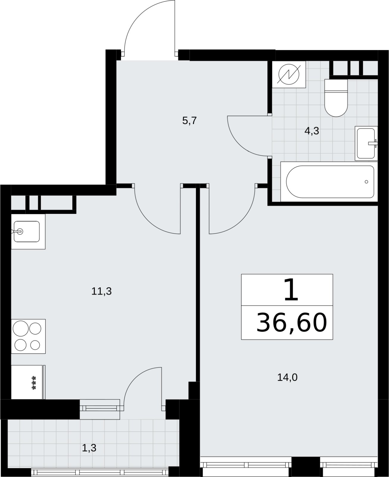 1-комнатная квартира с полной отделкой, 36.6 м2, 8 этаж, сдача 4 квартал 2026 г., ЖК Родные кварталы, корпус 3.3 - объявление 2378526 - фото №1