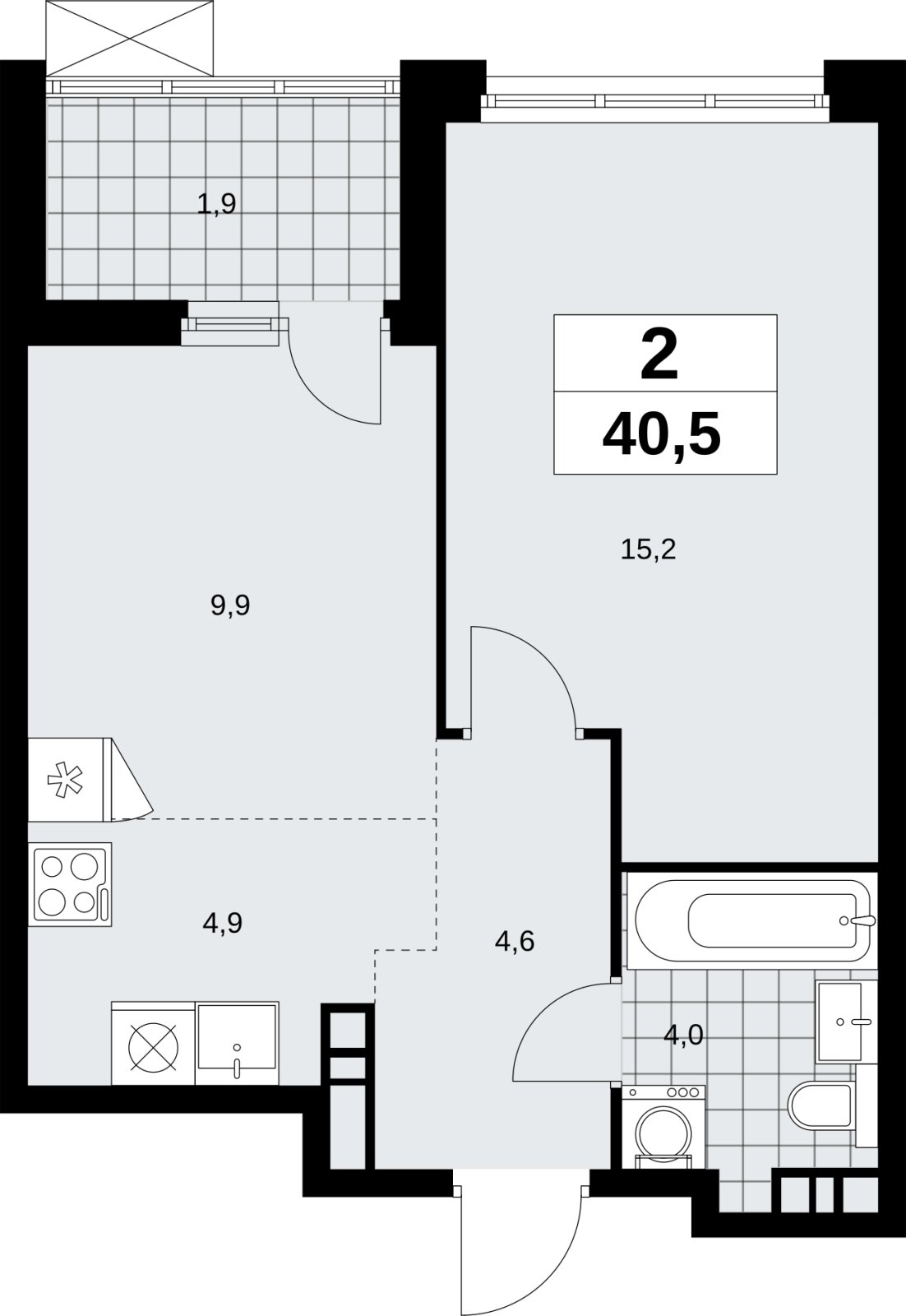 2-комнатная квартира (евро) без отделки, 40.5 м2, 11 этаж, сдача 4 квартал 2026 г., ЖК Скандинавия, корпус 2.18.2.6 - объявление 2351800 - фото №1