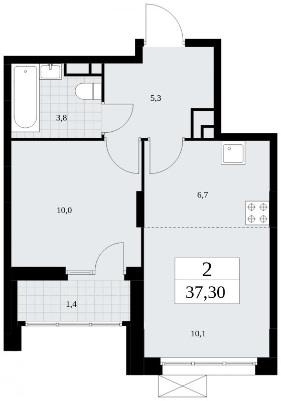 2-комнатная квартира (евро) без отделки, 37.3 м2, 9 этаж, сдача 4 квартал 2024 г., ЖК Скандинавия, корпус 36.3.2 - объявление 1894719 - фото №1