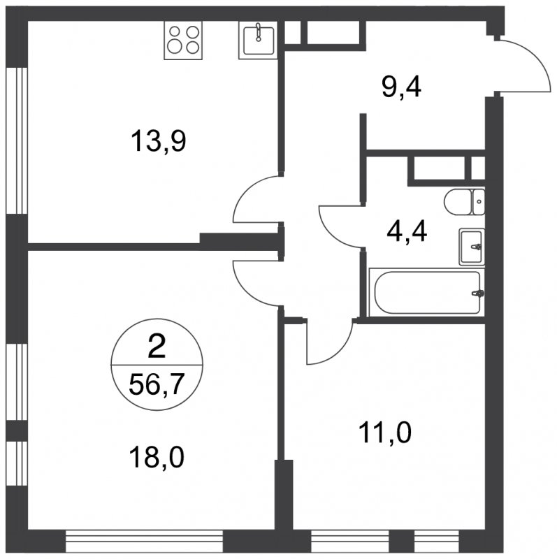 2-комнатная квартира с полной отделкой, 56.7 м2, 14 этаж, сдача 3 квартал 2025 г., ЖК город-парк Переделкино Ближнее, корпус 17-3 - объявление 1822417 - фото №1