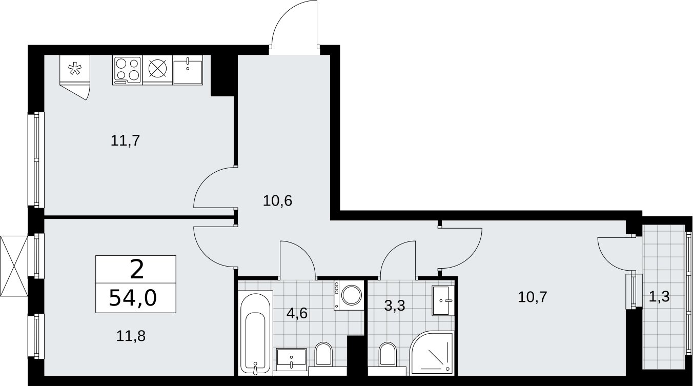 2-комнатная квартира без отделки, 54 м2, 4 этаж, сдача 2 квартал 2026 г., ЖК Бунинские кварталы, корпус 7.3 - объявление 2313658 - фото №1