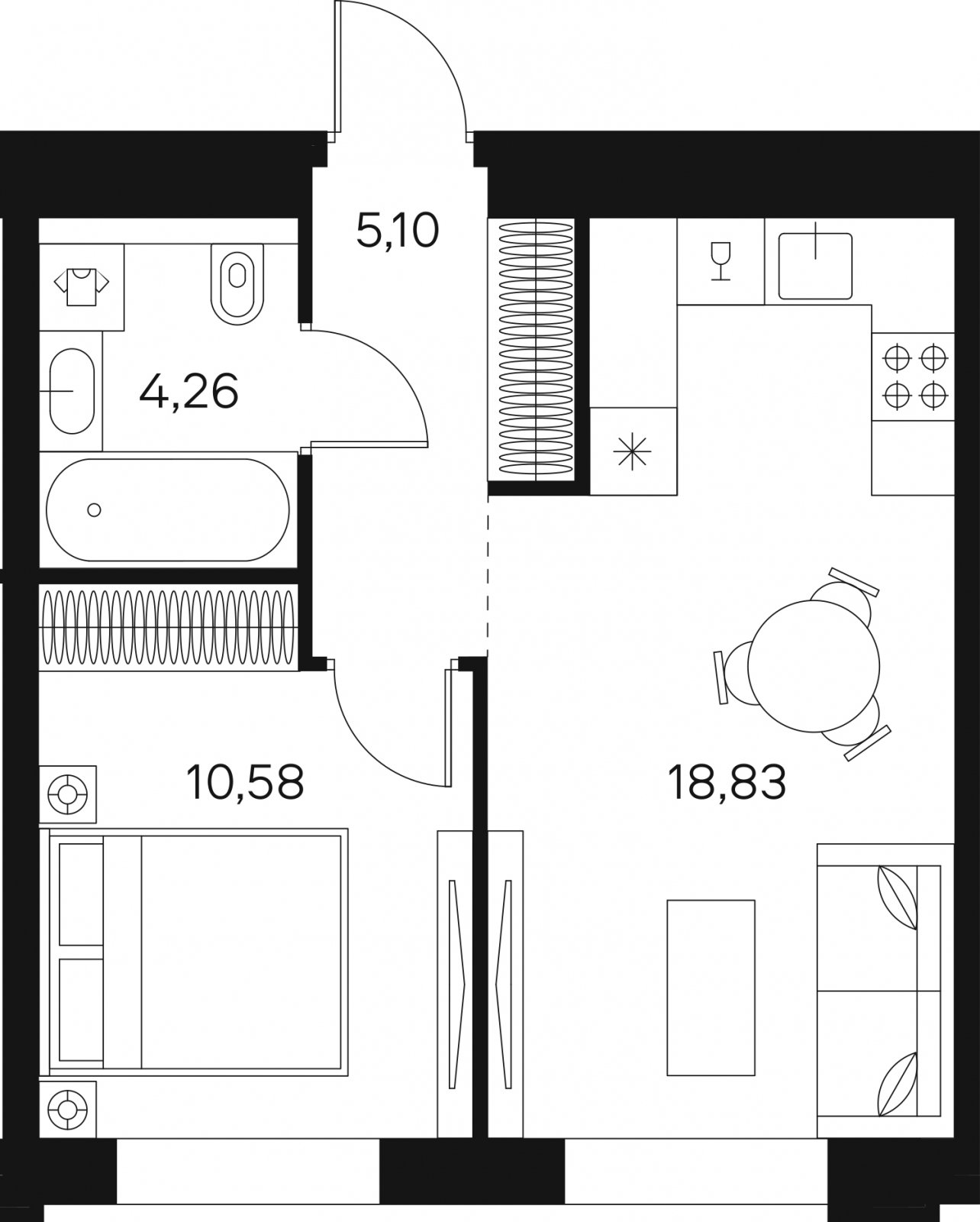 1-комнатная квартира без отделки, 38.78 м2, 16 этаж, сдача 4 квартал 2024 г., ЖК FØRST, корпус 2 - объявление 1968297 - фото №1