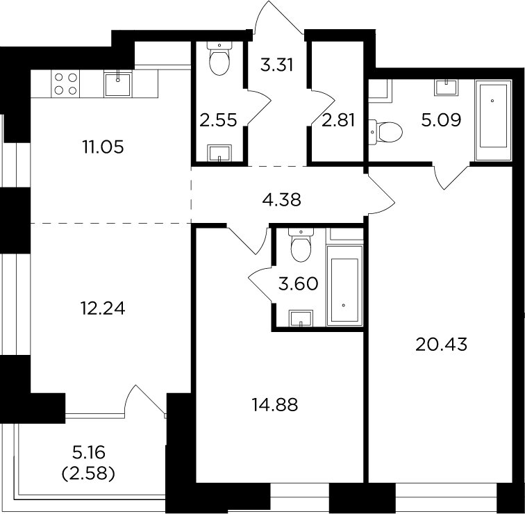 3-комнатная квартира с частичной отделкой, 82.92 м2, 17 этаж, дом сдан, ЖК FORIVER, корпус 7 - объявление 2371378 - фото №1