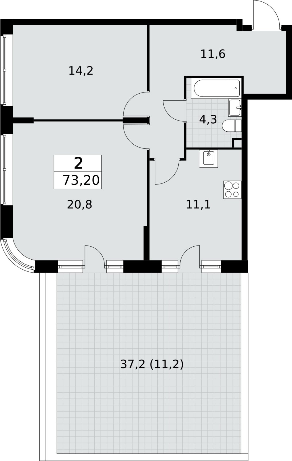 2-комнатная квартира с частичной отделкой, 73.5 м2, 2 этаж, дом сдан, ЖК Прокшино, корпус 6.6 - объявление 2352079 - фото №1