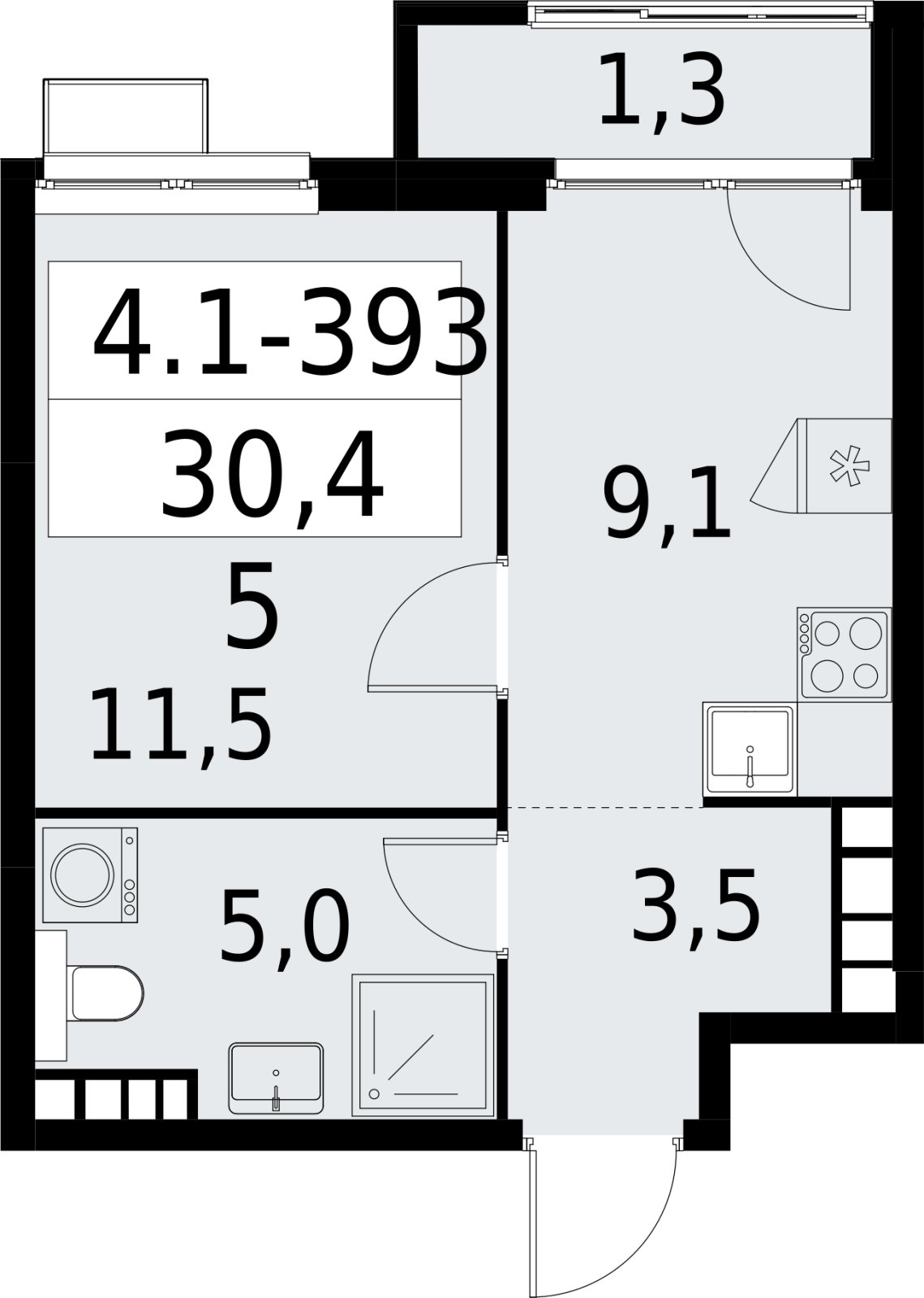 1-комнатная квартира с полной отделкой, 30.4 м2, 26 этаж, сдача 2 квартал 2027 г., ЖК Южные сады, корпус 4.1.2 - объявление 2392899 - фото №1
