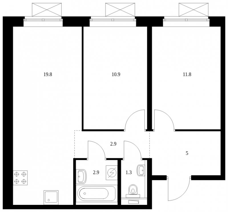 2-комнатная квартира с полной отделкой, 54.6 м2, 24 этаж, сдача 4 квартал 2023 г., ЖК Восточное Бутово, корпус 16 - объявление 1680658 - фото №1