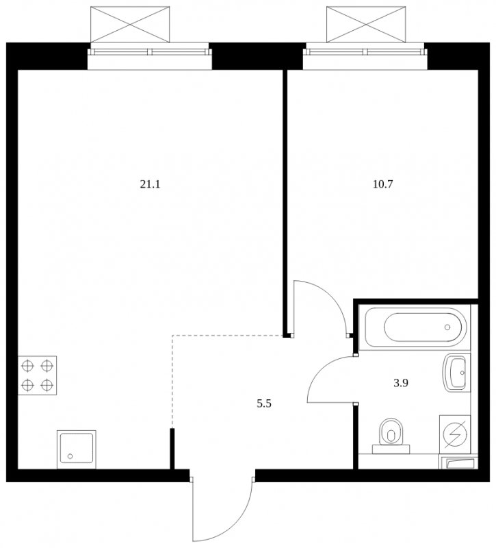 1-комнатная квартира с полной отделкой, 41.2 м2, 22 этаж, сдача 1 квартал 2023 г., ЖК Одинцово-1, корпус 1.19.2 - объявление 1441248 - фото №1