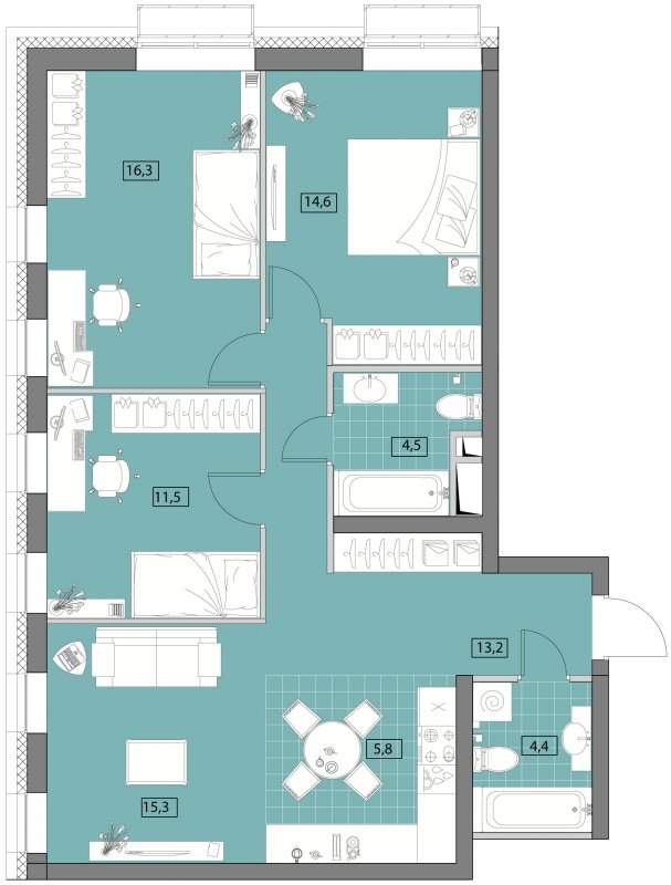 4-комнатная квартира (евро) без отделки, 85.5 м2, 3 этаж, дом сдан, ЖК Вестердам, корпус 4 - объявление 1761407 - фото №1