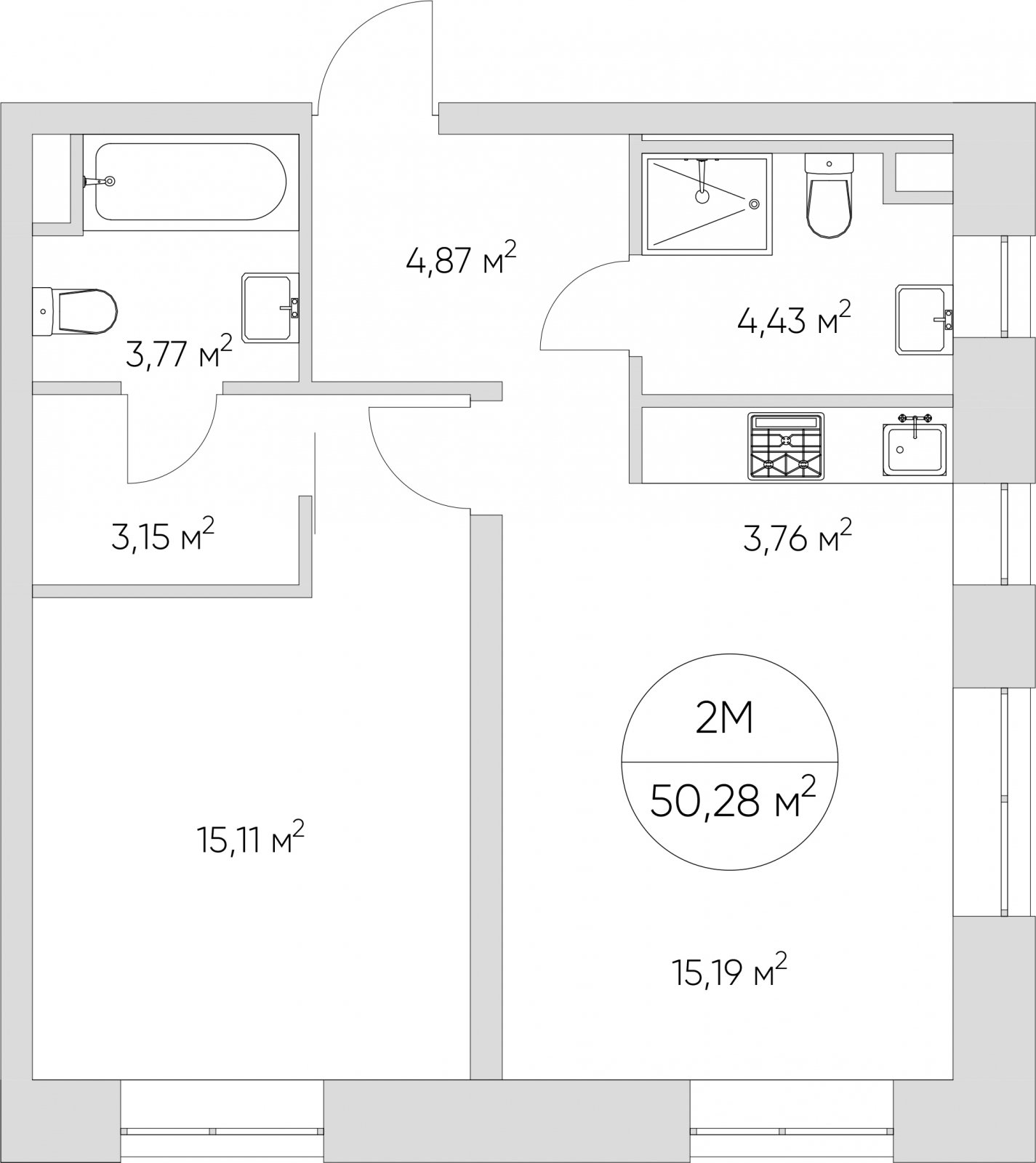 2-комнатные апартаменты без отделки, 50.28 м2, 9 этаж, сдача 1 квартал 2024 г., ЖК N'ICE LOFT, корпус 1 - объявление 2171552 - фото №1