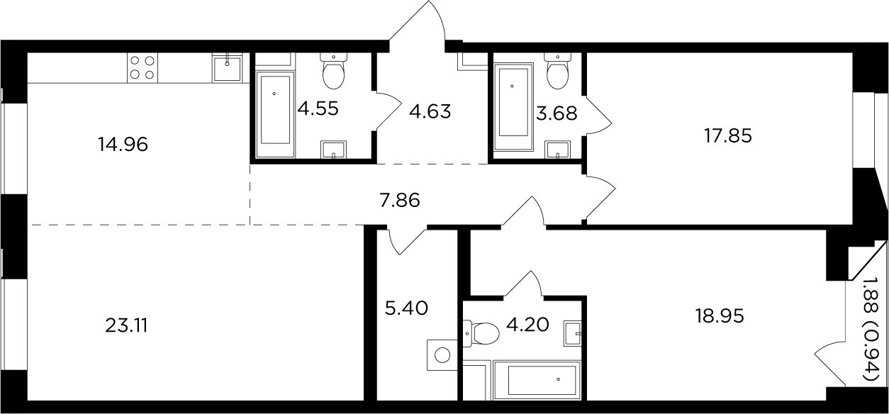 3-комнатная квартира без отделки, 106.13 м2, 6 этаж, дом сдан, ЖК FORIVER, корпус 3 - объявление 2406438 - фото №1