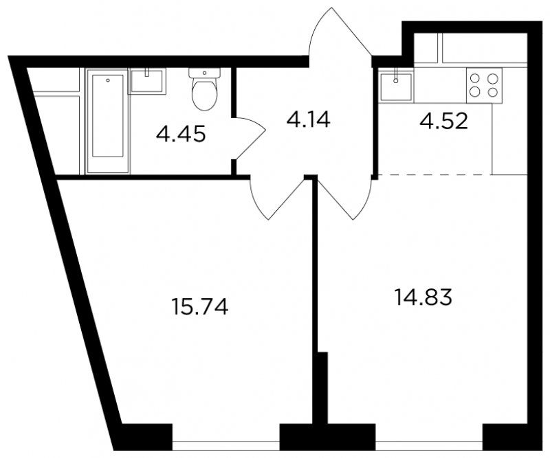 2-комнатная квартира без отделки, 43.68 м2, 29 этаж, дом сдан, ЖК КутузовGRAD 2, корпус 5 - объявление 1805886 - фото №1
