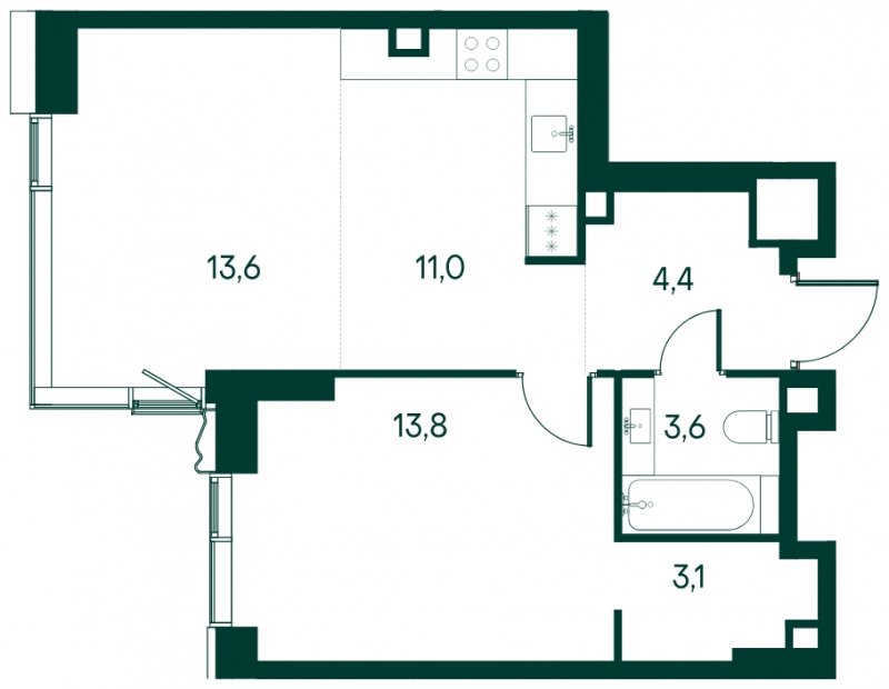 1-комнатная квартира без отделки, 49.6 м2, 3 этаж, дом сдан, ЖК Клубный город на реке Primavera, корпус 3 квартала "Vivaldi" - объявление 1930689 - фото №1