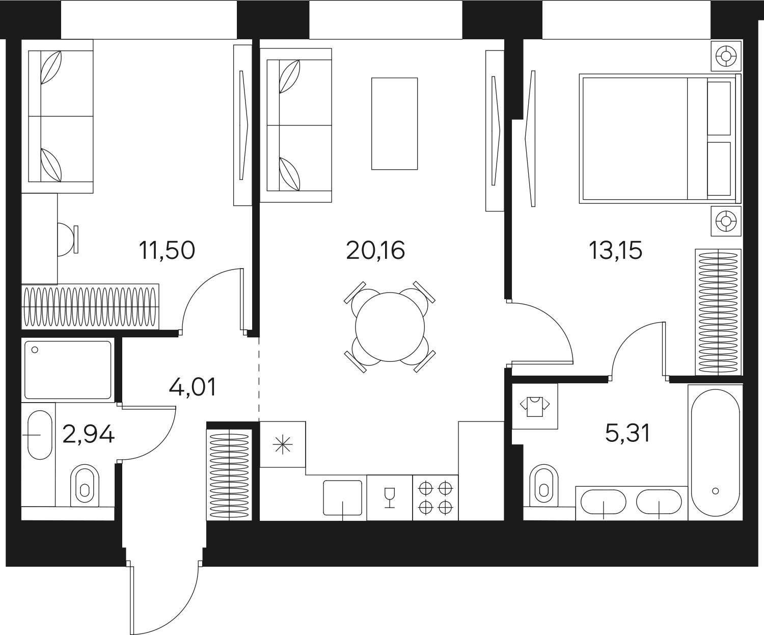 2-комнатная квартира без отделки, 57.07 м2, 20 этаж, сдача 4 квартал 2024 г., ЖК FØRST, корпус 1 - объявление 1962774 - фото №1
