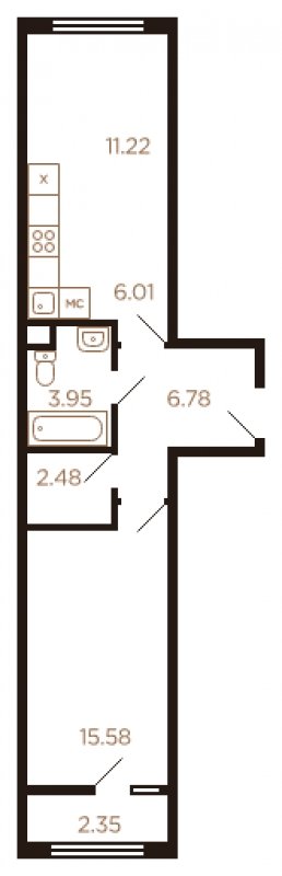 2-комнатная квартира без отделки, 47 м2, 7 этаж, сдача 4 квартал 2022 г., ЖК Миниполис Рафинад, корпус 9 - объявление 1463838 - фото №1