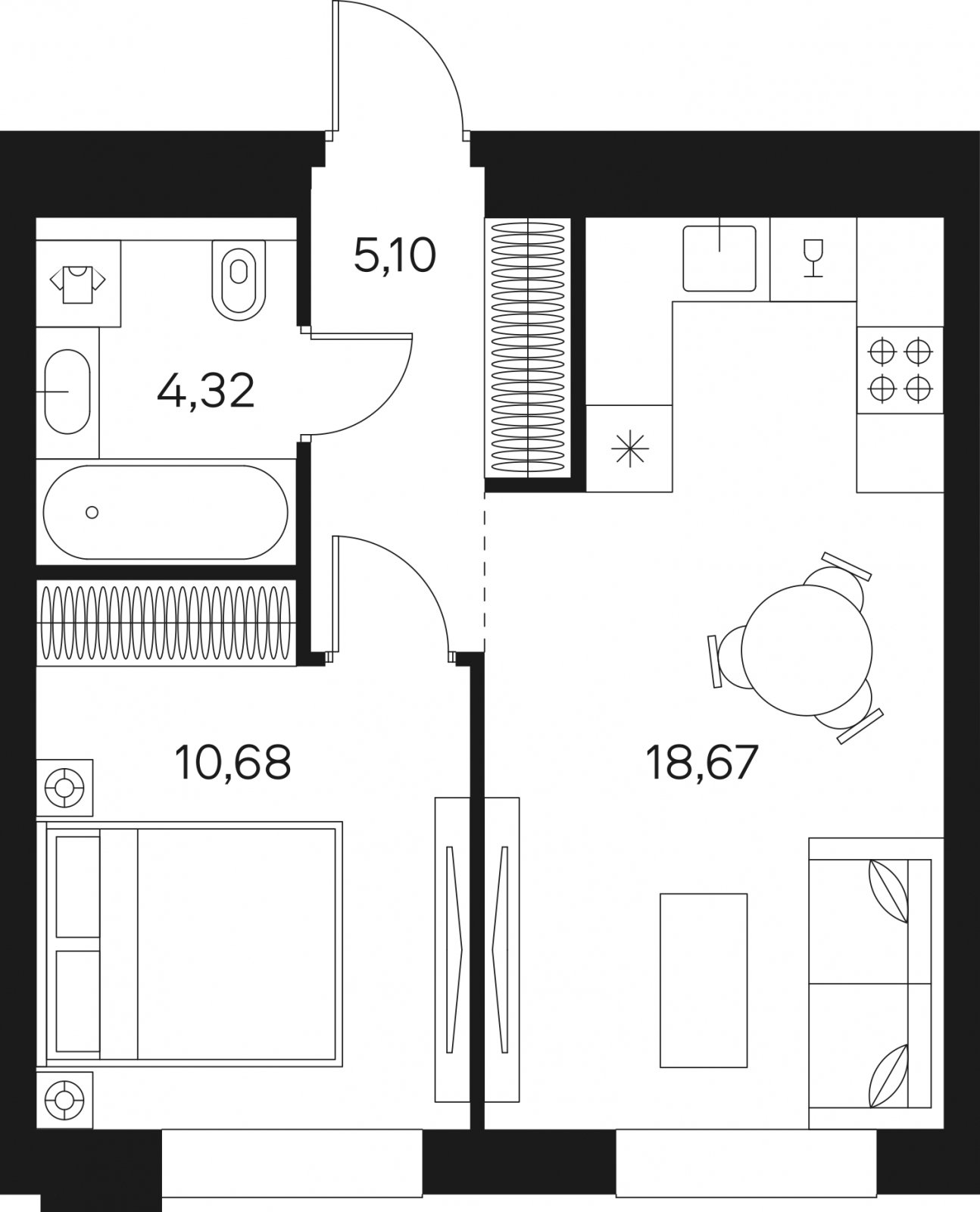 1-комнатная квартира без отделки, 38.77 м2, 20 этаж, сдача 4 квартал 2024 г., ЖК FØRST, корпус 2 - объявление 1962785 - фото №1