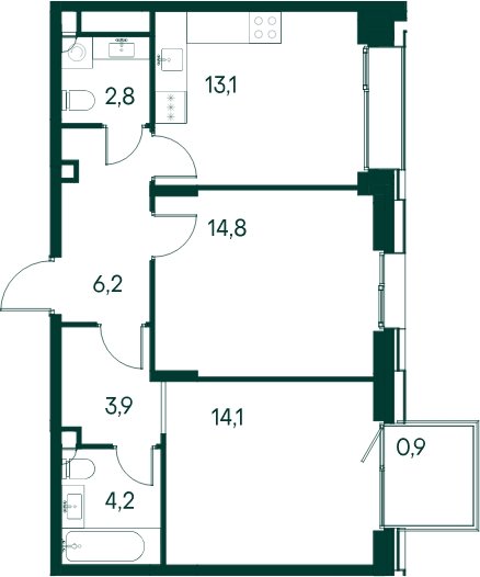 2-комнатная квартира 60.1 м2, 6 этаж, сдача 2 квартал 2025 г., ЖК Клубный город на реке Primavera, корпус 4 квартала "Vivaldi" - объявление 2099786 - фото №1