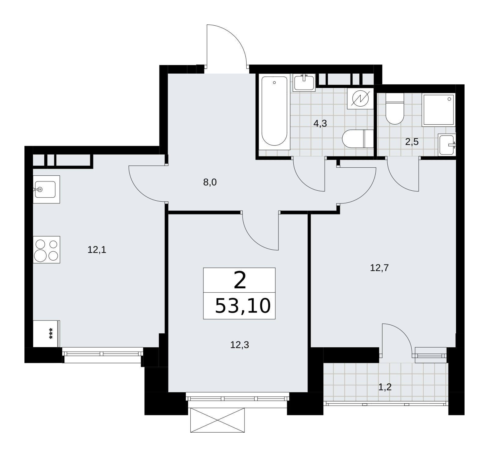 2-комнатная квартира с частичной отделкой, 53.1 м2, 9 этаж, сдача 4 квартал 2025 г., ЖК Скандинавия, корпус 28.4 - объявление 2202811 - фото №1