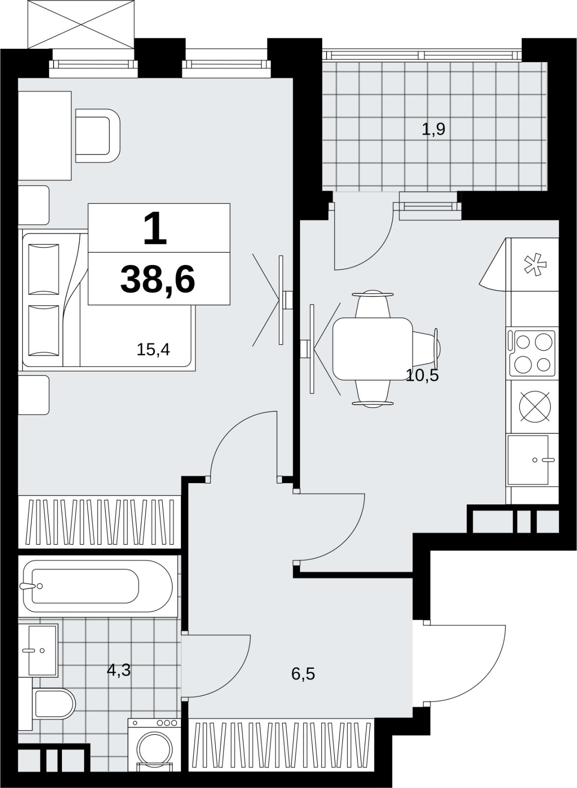 1-комнатная квартира без отделки, 38.6 м2, 13 этаж, сдача 4 квартал 2026 г., ЖК Скандинавия, корпус 2.18.2.6 - объявление 2351811 - фото №1