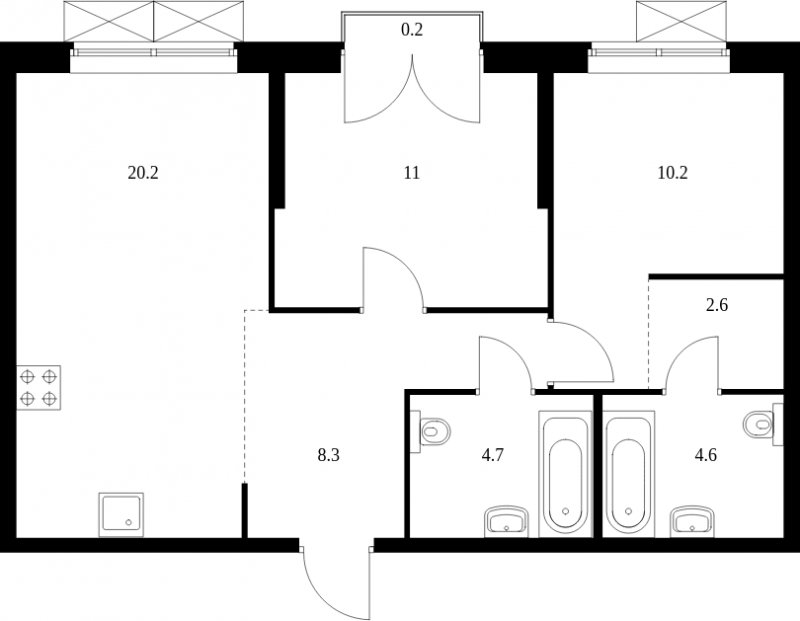 2-комнатная квартира без отделки, 61.8 м2, 3 этаж, сдача 4 квартал 2023 г., ЖК Holland park, корпус 11 - объявление 1973703 - фото №1