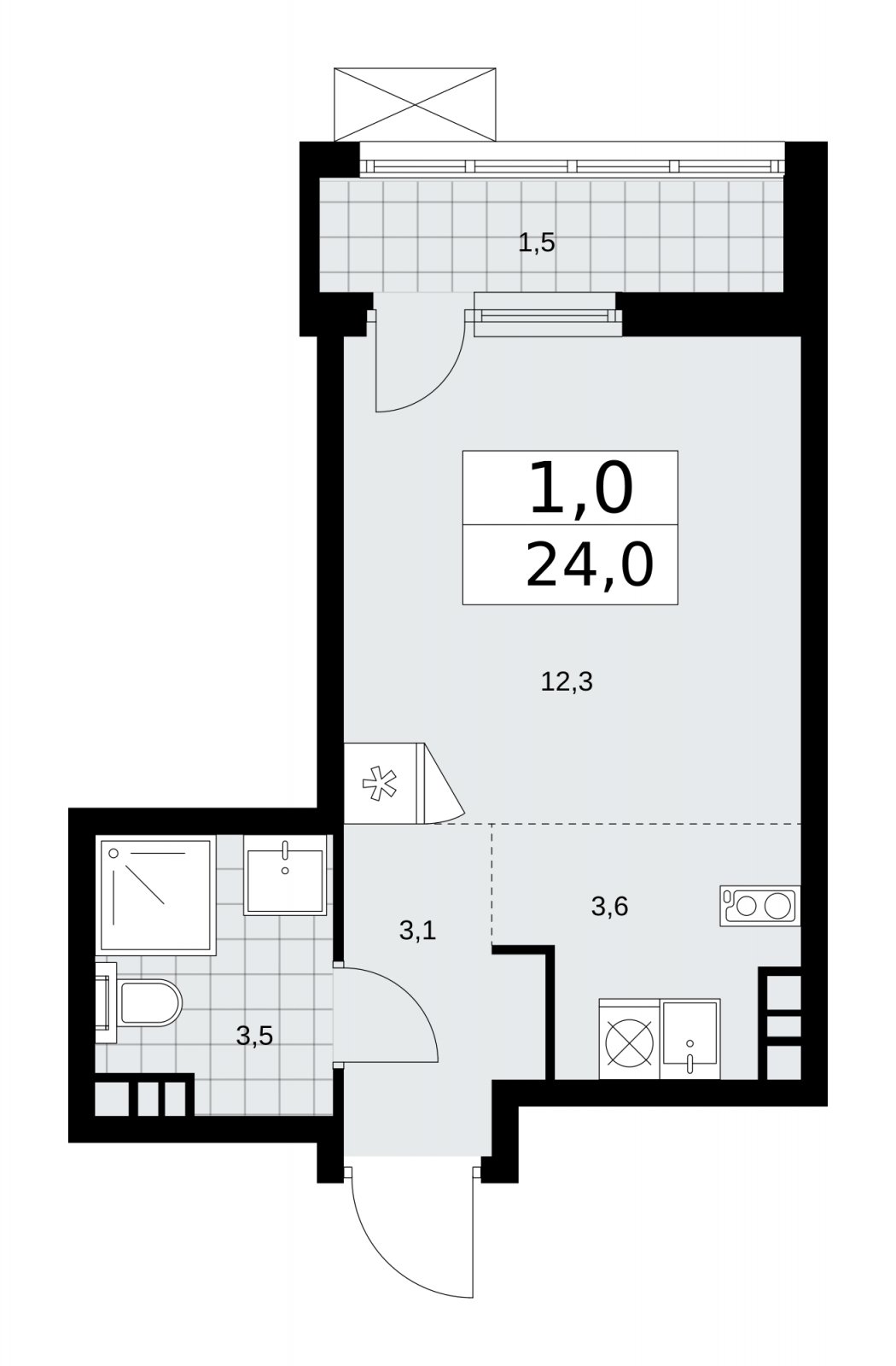 Студия с частичной отделкой, 24 м2, 7 этаж, сдача 2 квартал 2026 г., ЖК Прокшино, корпус 10.1.5 - объявление 2227768 - фото №1