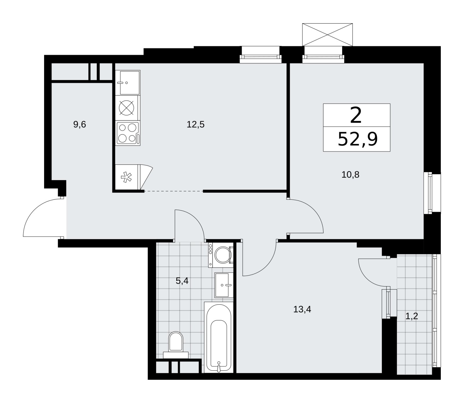 2-комнатная квартира без отделки, 52.9 м2, 11 этаж, сдача 1 квартал 2026 г., ЖК Скандинавия, корпус 37.2.3 - объявление 2254730 - фото №1