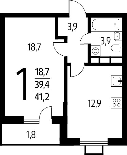 1-комнатная квартира с полной отделкой, 41.2 м2, 7 этаж, сдача 1 квартал 2025 г., ЖК Новые Ватутинки. Заречный, корпус 5/3 - объявление 2386194 - фото №1