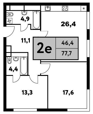 2-комнатная квартира без отделки, 77.7 м2, 18 этаж, сдача 4 квартал 2023 г., ЖК Фестиваль Парк - 2, корпус 24.3 - объявление 1697803 - фото №1