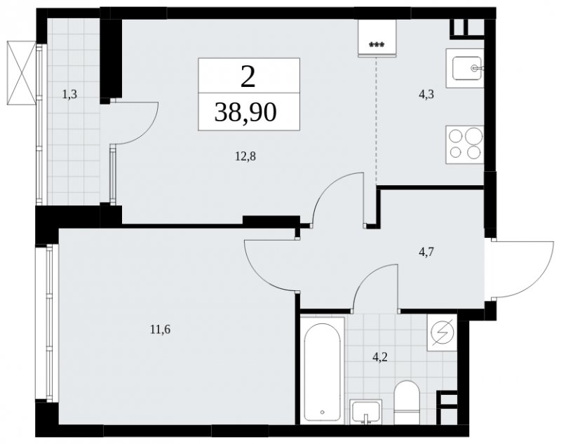 2-комнатная квартира (евро) без отделки, 38.9 м2, 3 этаж, сдача 2 квартал 2025 г., ЖК Дзен-кварталы, корпус 2.4 - объявление 1932744 - фото №1