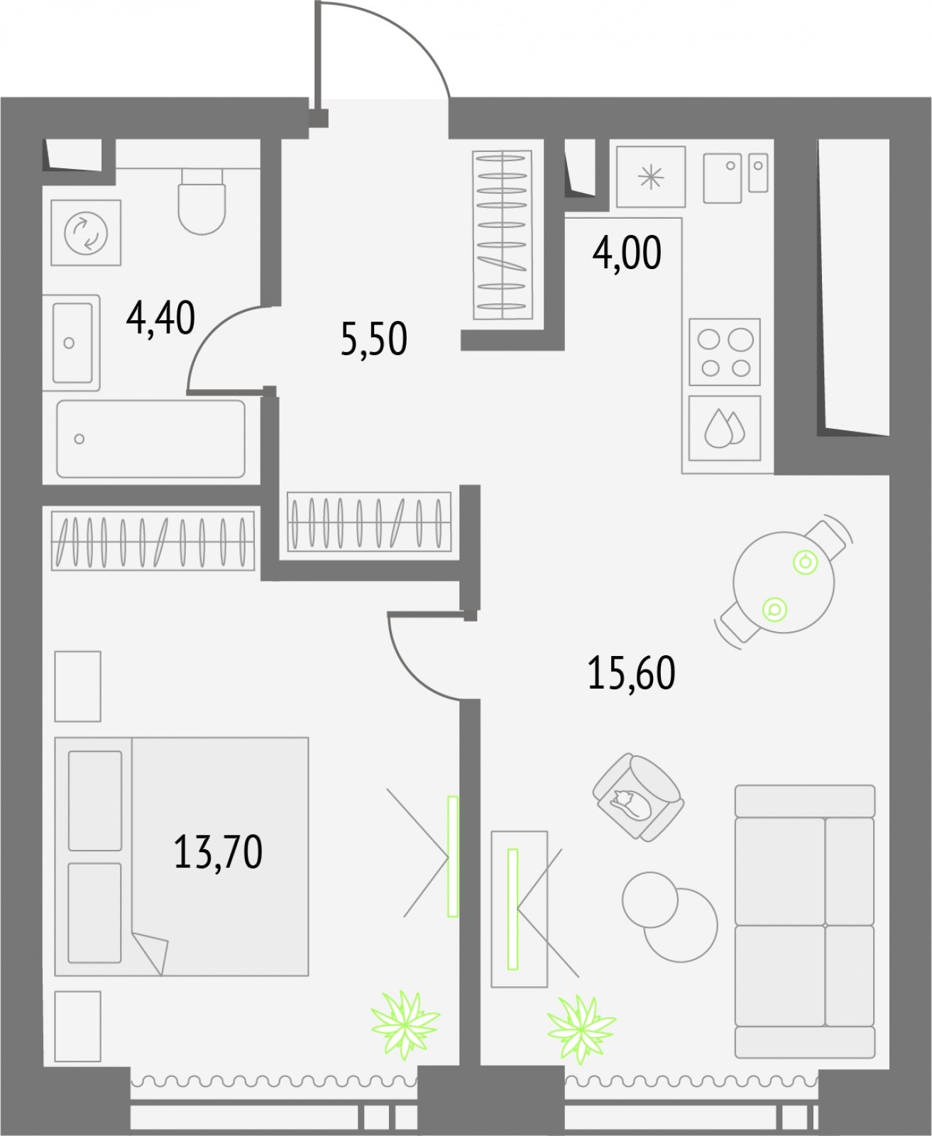 1-комнатная квартира без отделки, 43.2 м2, 46 этаж, сдача 2 квартал 2026 г., ЖК Upside Towers, корпус 1 - объявление 2275597 - фото №1