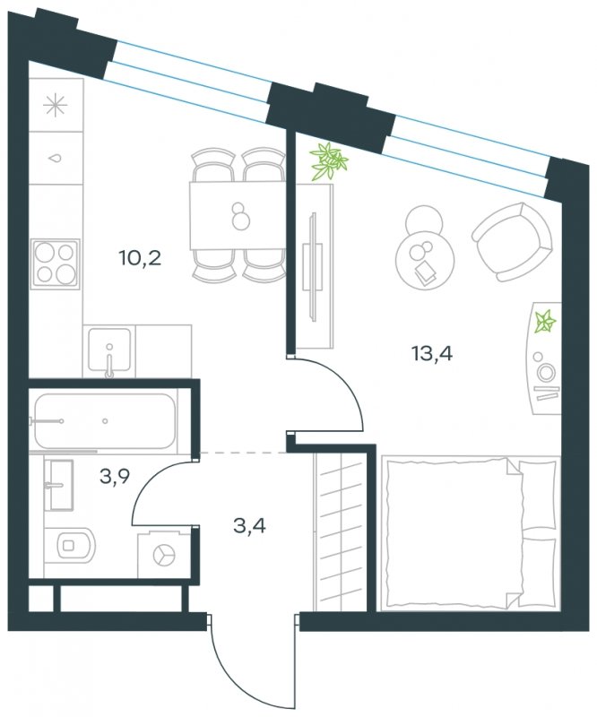 1-комнатная квартира с частичной отделкой, 30.9 м2, 25 этаж, сдача 4 квартал 2023 г., ЖК Level Нагатинская, корпус В - объявление 1817704 - фото №1