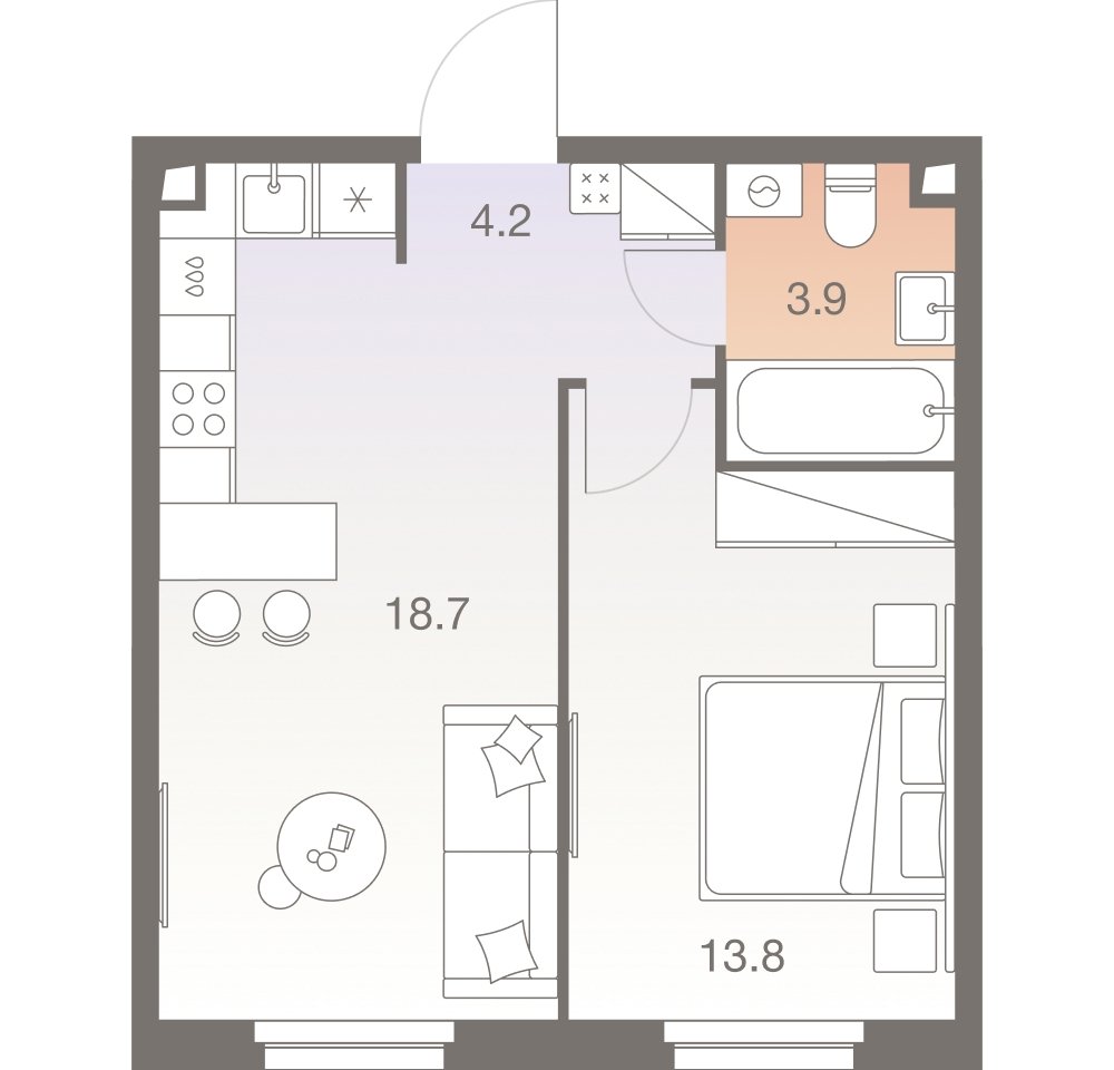 2-комнатная квартира без отделки, 40.8 м2, 18 этаж, сдача 1 квартал 2026 г., ЖК Twelve, корпус 2 - объявление 2333373 - фото №1