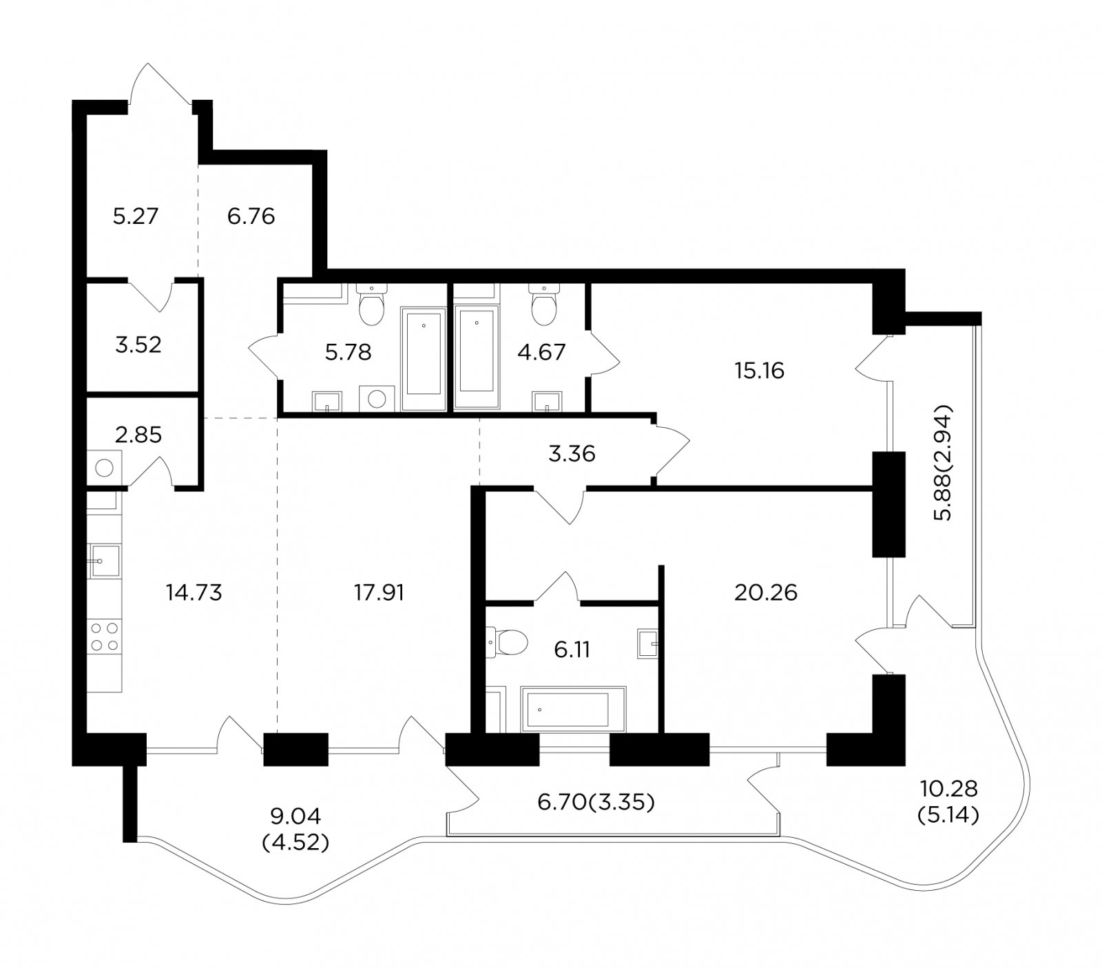 3-комнатная квартира без отделки, 122.33 м2, 11 этаж, сдача 4 квартал 2023 г., ЖК FORIVER, корпус 4 - объявление 2127267 - фото №1