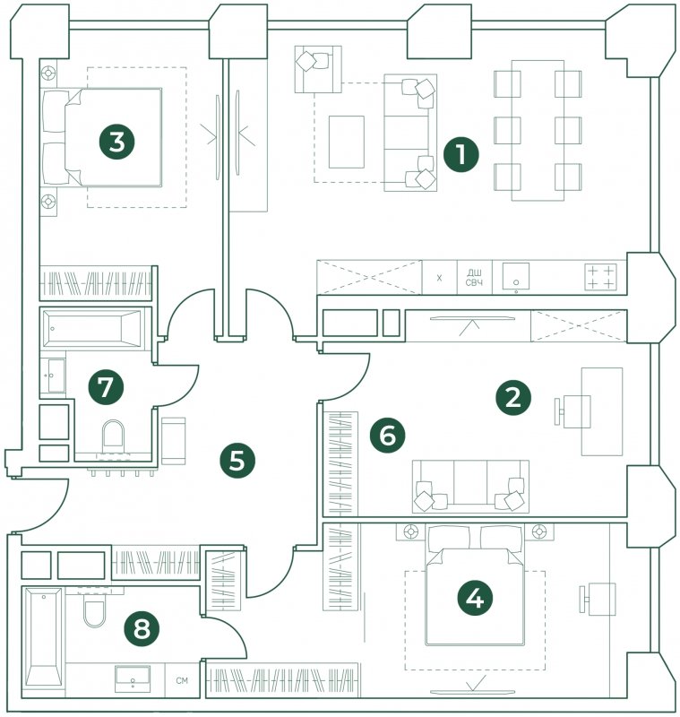 4-комнатная квартира (евро) с полной отделкой, 111.3 м2, 4 этаж, дом сдан, ЖК Эко-квартал VERY, корпус 1 - объявление 2394264 - фото №1