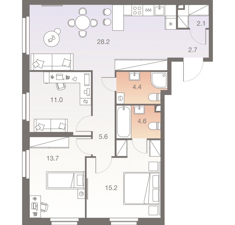 4-комнатная квартира (евро) без отделки, 87.3 м2, 16 этаж, сдача 1 квартал 2026 г., ЖК Twelve, корпус 1 - объявление 2331887 - фото №1