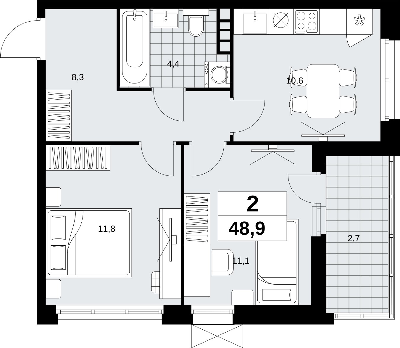 2-комнатная квартира с полной отделкой, 48.9 м2, 6 этаж, сдача 1 квартал 2027 г., ЖК Скандинавия, корпус 2.18.2.3 - объявление 2351358 - фото №1