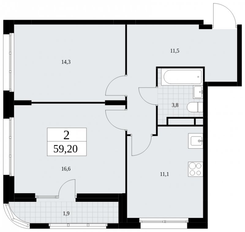 2-комнатная квартира без отделки, 59.2 м2, 8 этаж, сдача 4 квартал 2024 г., ЖК Скандинавия, корпус 36.2.2 - объявление 1779985 - фото №1