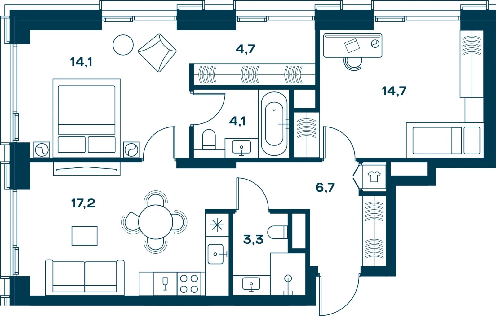 2-комнатная квартира с частичной отделкой, 64.8 м2, 4 этаж, сдача 4 квартал 2026 г., ЖК SOUL, корпус 3 - объявление 2329886 - фото №1