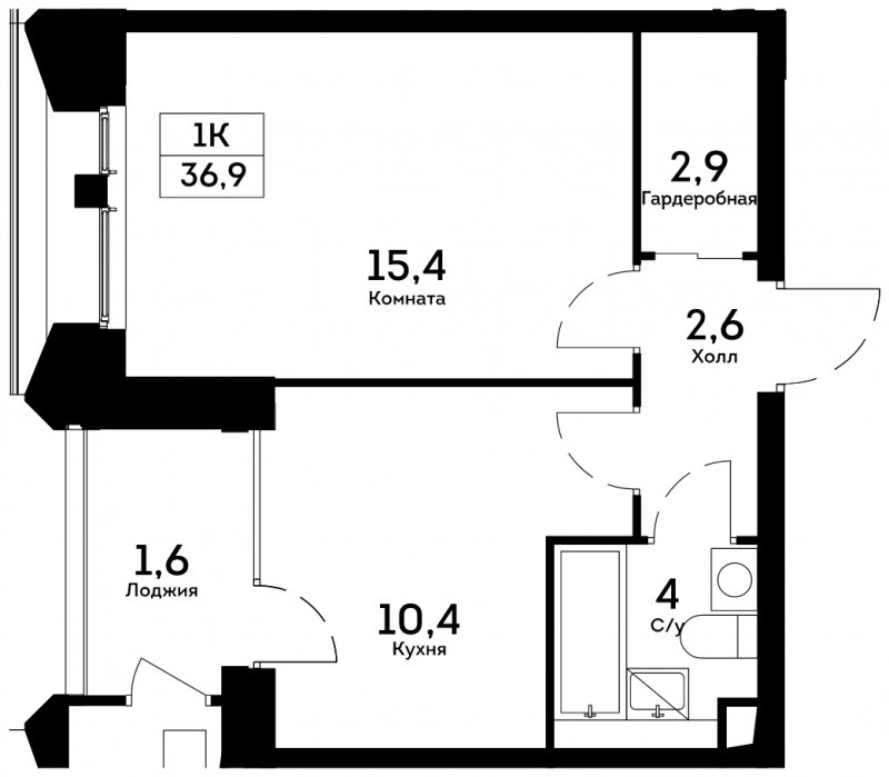 1-комнатная квартира 36.9 м2, 5 этаж, сдача 4 квартал 2022 г., ЖК Квартал на набережной NOW, корпус 1.2 - объявление 1685662 - фото №1