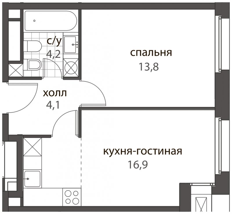 2-комнатная квартира без отделки, 39 м2, 6 этаж, дом сдан, ЖК HomeCity, корпус 2 - объявление 1704863 - фото №1