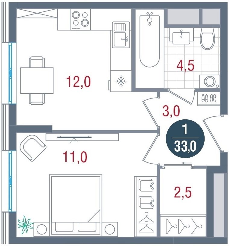 1-комнатная квартира без отделки, 33 м2, 16 этаж, дом сдан, ЖК РУСИЧ Новые Котельники, корпус 2 - объявление 2432901 - фото №1