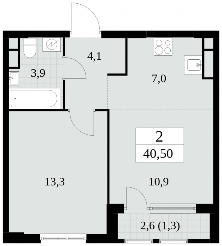 2-комнатная квартира (евро) без отделки, 40.5 м2, 5 этаж, сдача 2 квартал 2025 г., ЖК Южные сады, корпус 2.3 - объявление 1758140 - фото №1
