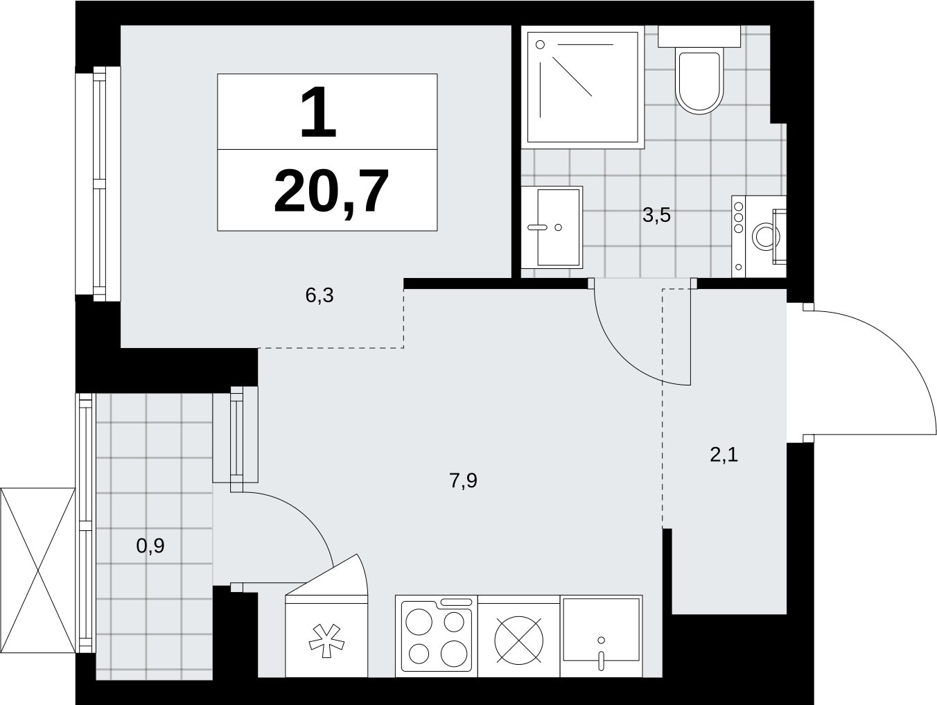 Студия с полной отделкой, 20.7 м2, 6 этаж, сдача 3 квартал 2026 г., ЖК Дзен-кварталы, корпус 6.1.3 - объявление 2327835 - фото №1